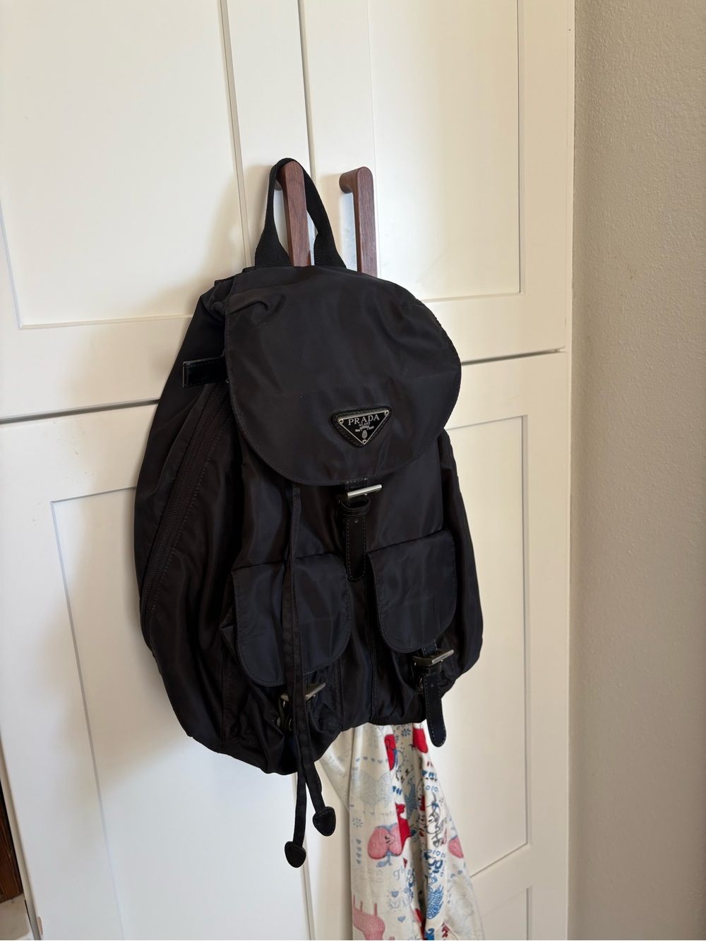 Black Nylon Backpack with Front Pockets